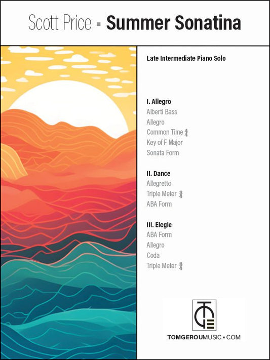 A poster with an ocean and sunset in the background.