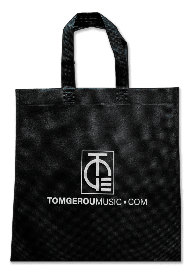 A black bag with the words tomberdrum music on it.