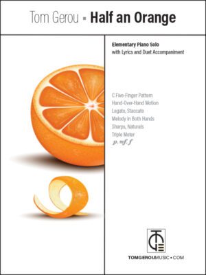 A picture of an orange with the words " elementary piano duo, with guitar and viola accompaniment ".
