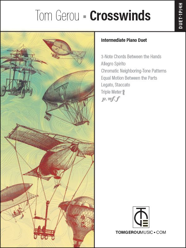 A sheet music cover with various balloons flying in the sky.